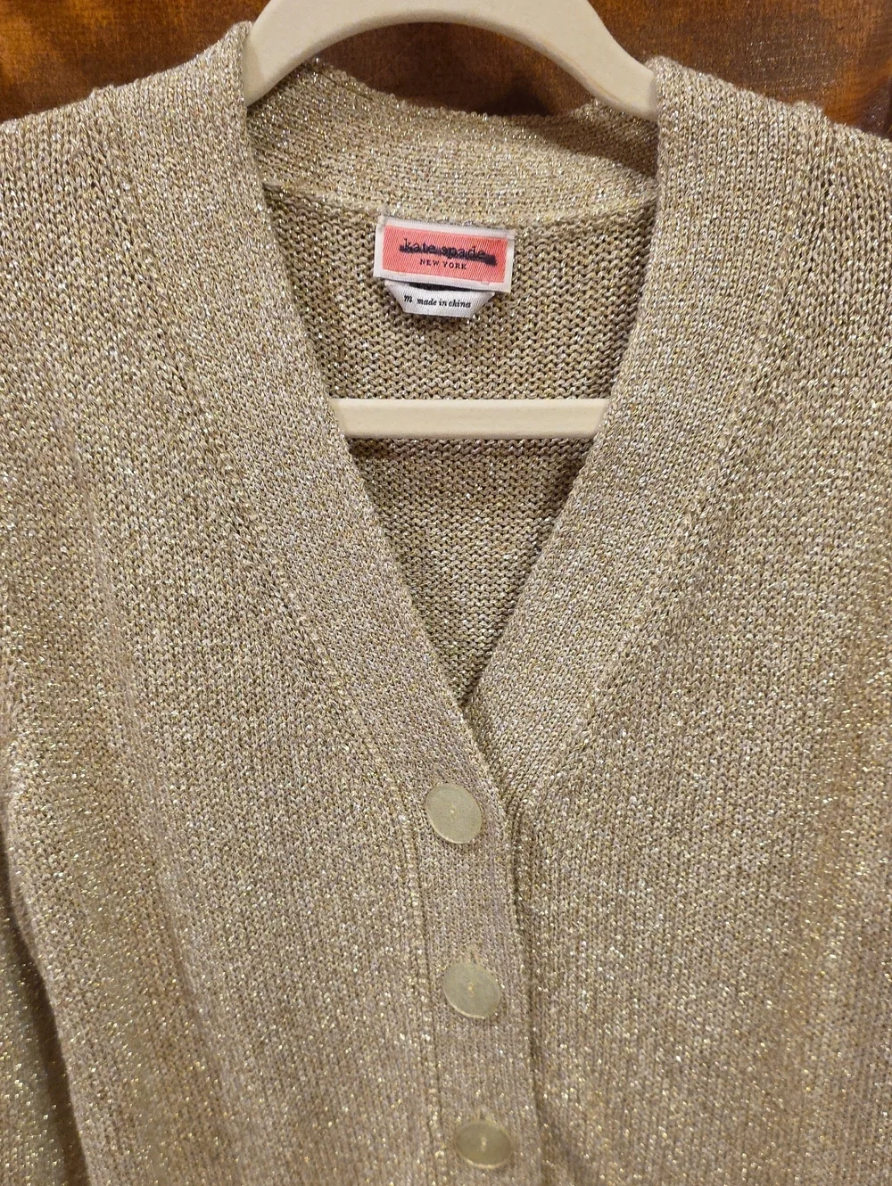 kate spade Metallic Gold V-Neck Button Front Cardigan